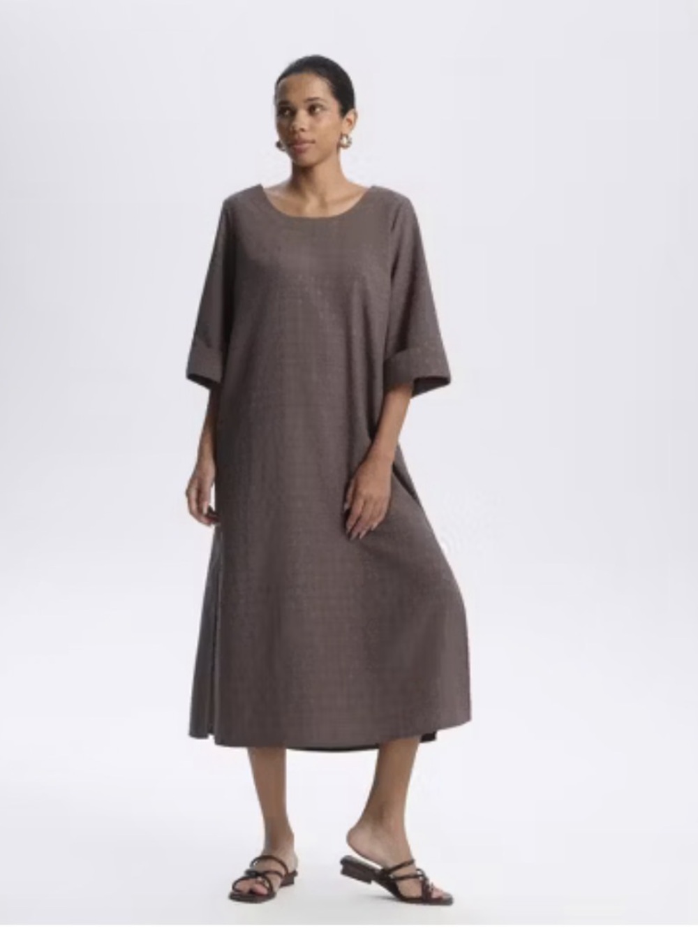 A New Day Women's 3/4 Sleeve Midi A-Line Dress Chocolate S NWT